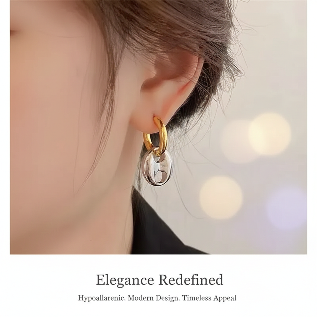 Modern Gold Double Hoop Dangle Earrings with Brilliant Zircon – Chic Minimal Jewelry for Women