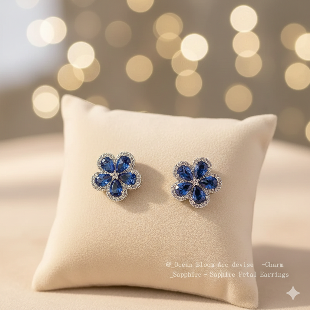 INS Style Blue Crystal Floral Jewelry Set: Luxury S925 Silver Needle Zircon Accessories for Women