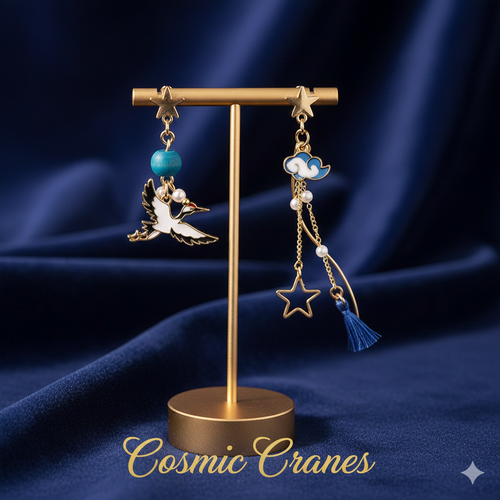 Asymmetric Crane Folding Fan Earrings for Women – Chinese Style Long Tassel Fashion Party Jewelry