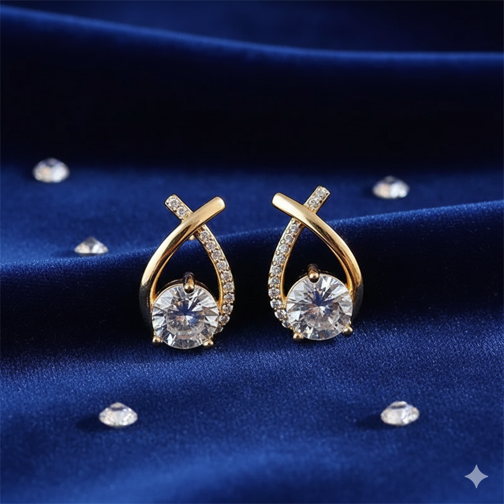 New Fashion Cross Crystal Stud Earrings - 1 Pair Elegant Korean Ear Rings - Perfect Jewelry Gift for Her