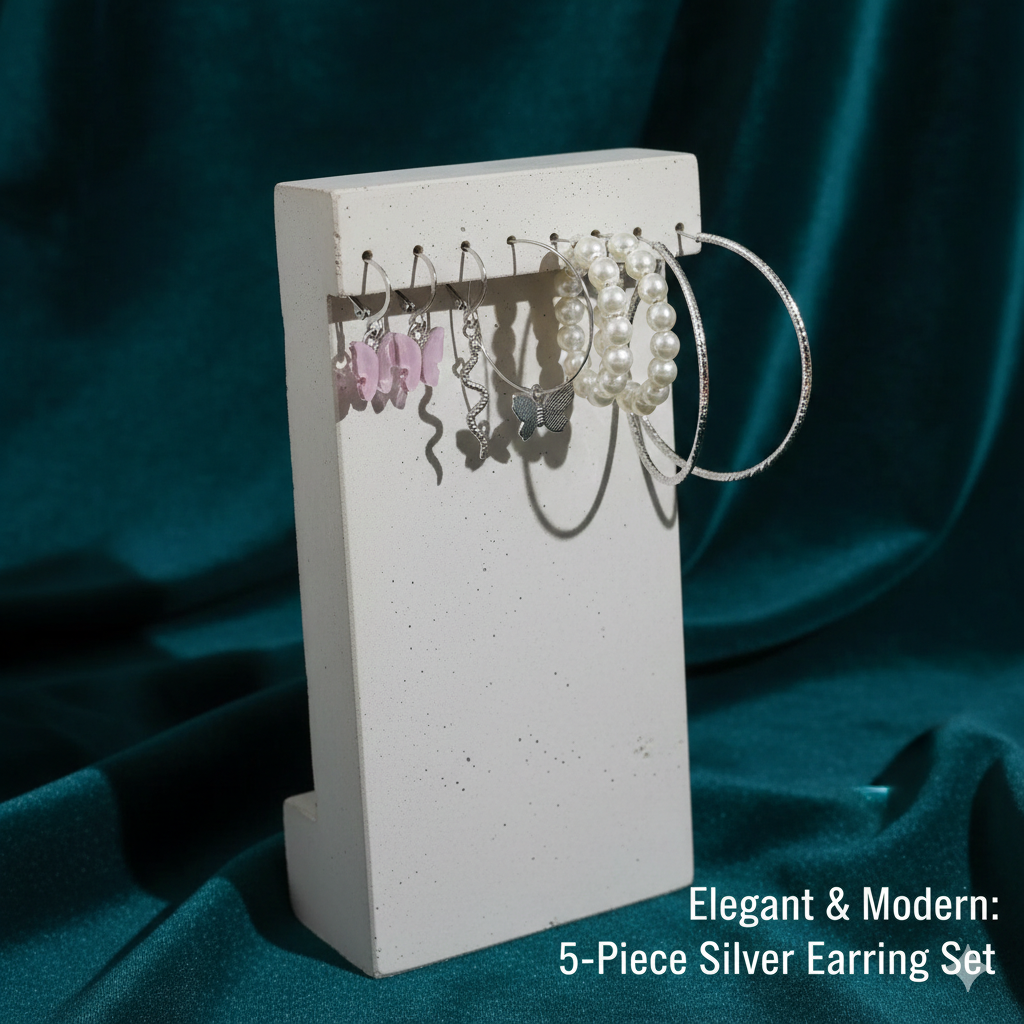 Trendy 5-Piece Snake & Butterfly Earring Set | Gold Acrylic Pearl Hoops for Women | Fashion Jewelry Gift Accessories