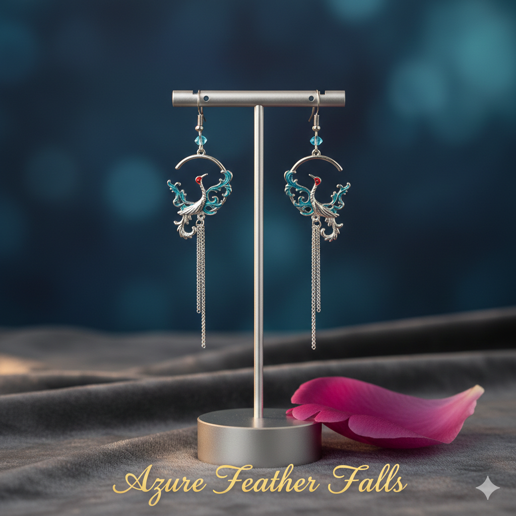 Asymmetric Crane Folding Fan Earrings for Women – Chinese Style Long Tassel Fashion Party Jewelry