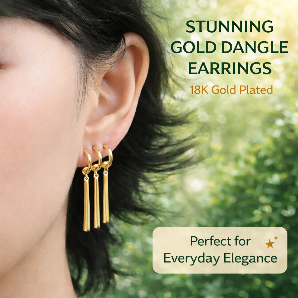 Zoro Anime Earrings - Triple Gold Drop Dangle - One Piece Cosplay Jewelry (1 Pair / 3 Pieces Set)