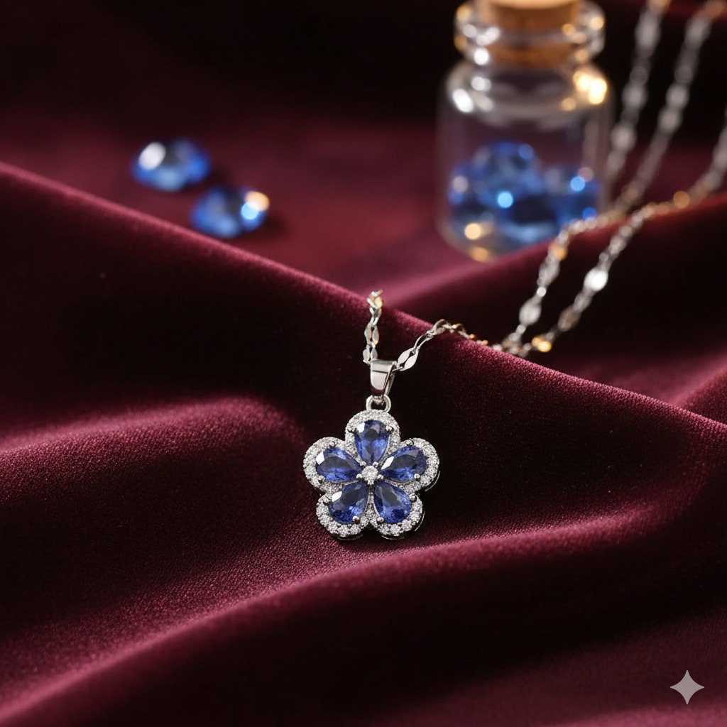 INS Style Blue Crystal Floral Jewelry Set: Luxury S925 Silver Needle Zircon Accessories for Women