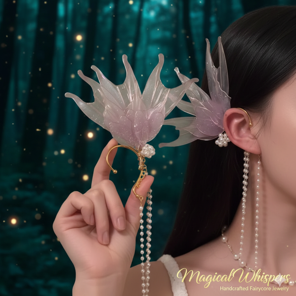 Gradient Resin Mermaid Ear Cuff Earrings for Women – Non Piercing Imitation Pearl Fantasy Jewelry