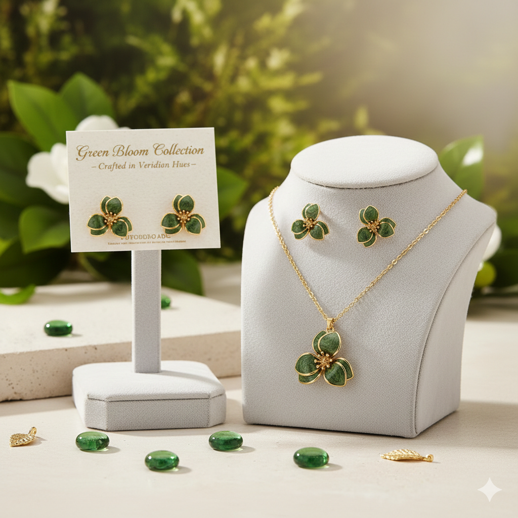 Elegant Enamel Flower Jewelry Set - 18K Gold Plated Floral Necklace & Earrings for Women