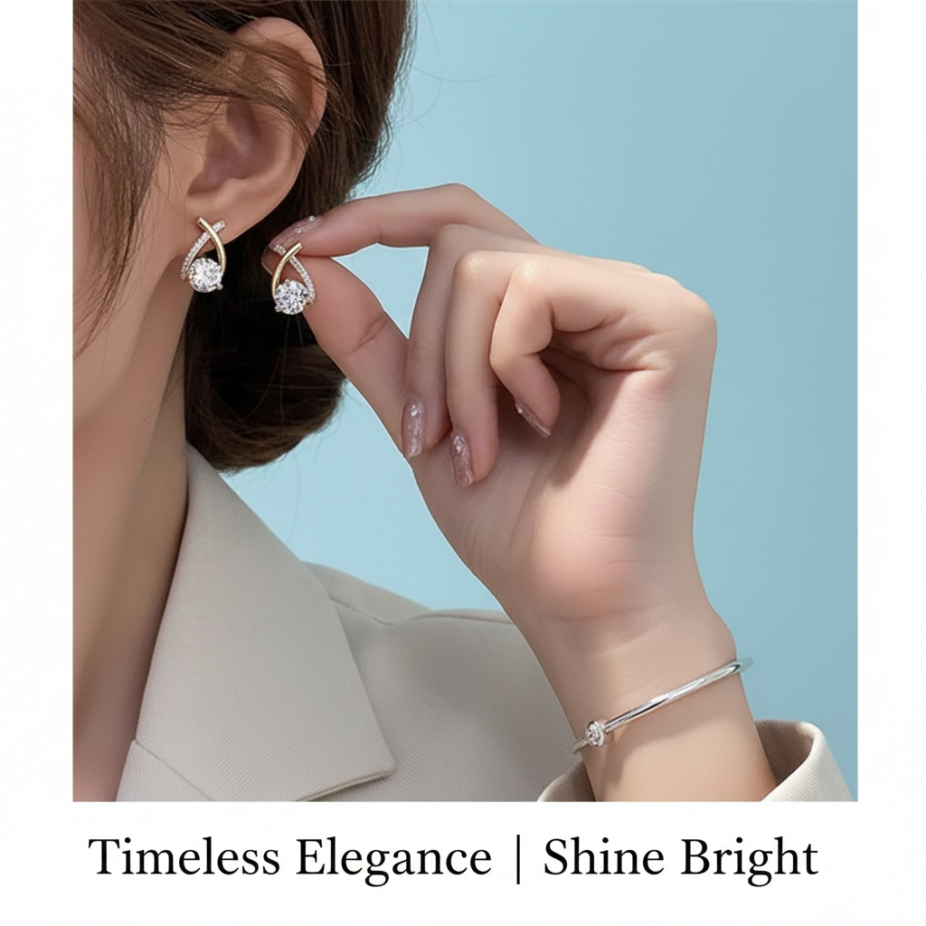 New Fashion Cross Crystal Stud Earrings - 1 Pair Elegant Korean Ear Rings - Perfect Jewelry Gift for Her